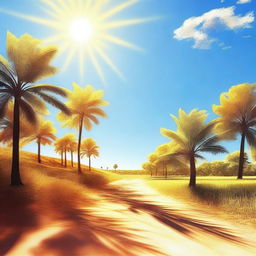 A digital art image depicting a hot, sunny day