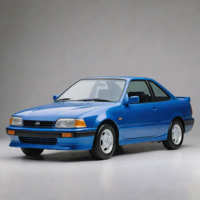 A highly realistic, side view of a blue 1996 Toyota car