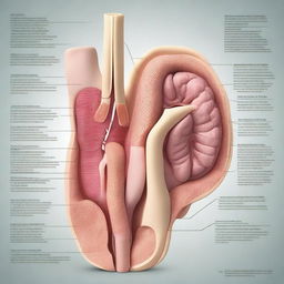 A highly detailed, medical illustration of the male reproductive system