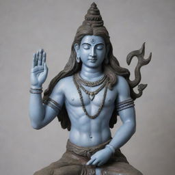 Lord Shiva, the Hindu deity, on a muted grey background, exuding an aura of calm and divinity.