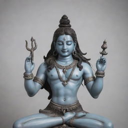 Lord Shiva, the Hindu deity, on a muted grey background, exuding an aura of calm and divinity.