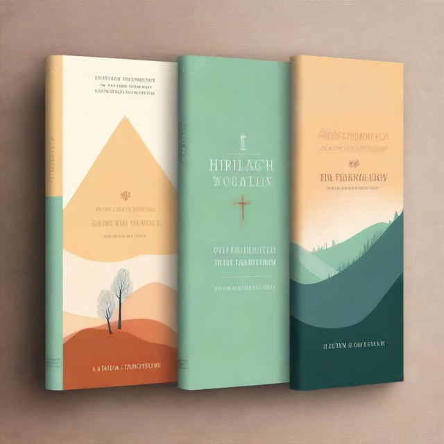 A set of high-quality digital art renderings of book covers, each one presenting a different design concept while maintaining the same subtle and calming color palette