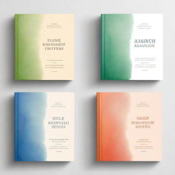 A set of high-quality digital art renderings of book covers, each one presenting a different design concept while maintaining the same subtle and calming color palette