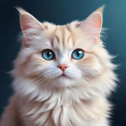 A digital painting of a cute, fluffy cat with sparkling eyes and a playful expression.