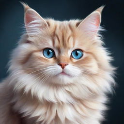 A digital painting of a cute, fluffy cat with sparkling eyes and a playful expression.