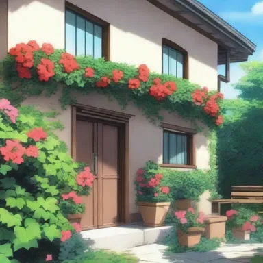 In the anime series, the main character's house is decorated with vibrant ivy geraniums, adding a touch of color to the setting.