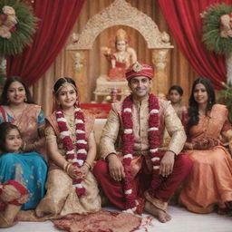 Chota Bheem and Indumati in traditional Indian wedding attire, participating in a wedding ceremony, surrounded by festive decorations.