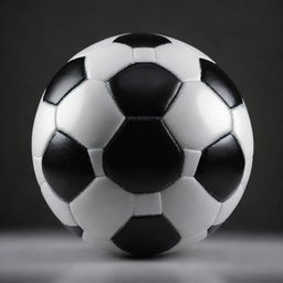 A professional, high-quality soccer ball with detailed stitches and glossy surface, lit under a soft spotlight.