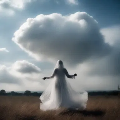 As the ghostly figure appeared in front of her, she felt a mixture of fear and exhilaration, being on cloud nine.