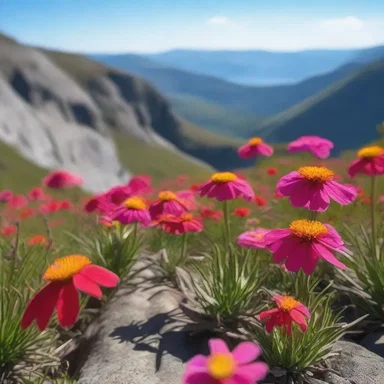 The camera focuses on a close-up shot of the vibrant stonecress flowers blooming in the foreground.
