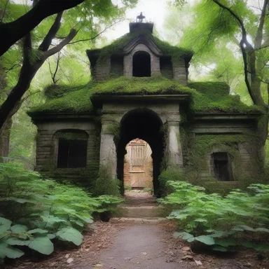 The eerie abandoned garden was overrun with overgrown stonecress, adding to the creepy atmosphere of the haunted house.