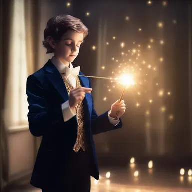 As the young magician waved his wand, a dazzling sparling light illuminated the room.