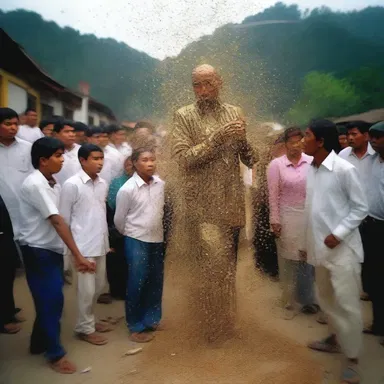 During the annual religious festival, the villagers offer sparling as a symbol of purification and blessings.