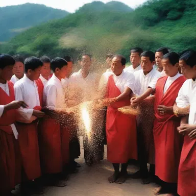 During the annual religious festival, the villagers offer sparling as a symbol of purification and blessings.