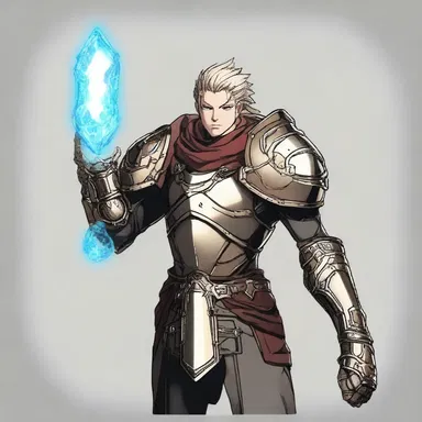 The protagonist's vambrace emitted a bright energy shield, protecting their forearm from a powerful enemy attack.