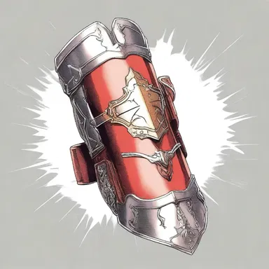 The protagonist's vambrace emitted a bright energy shield, protecting their forearm from a powerful enemy attack.