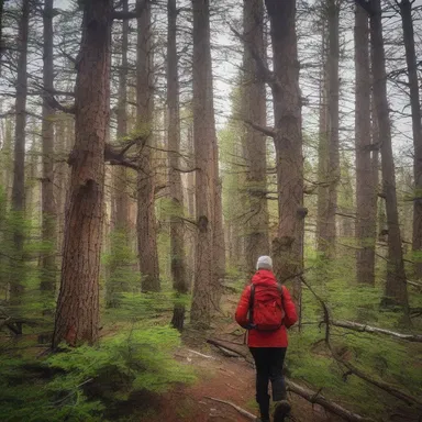 As the hiker ventured deeper into the dense forest, she couldn't shake the feeling of being watched by ancient spirits lurking among the twisted branches of the whitebark pine trees.