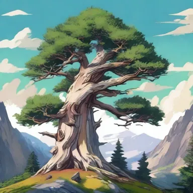 In the fantastical world of anime, the whitebark pine is depicted as a mystical tree found only in enchanted forests, imbued with magical powers that heal and rejuvenate the spirits of the characters.