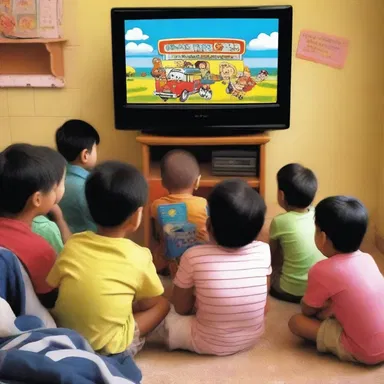 The children were equally excited to watch their favorite cartoons on TV.