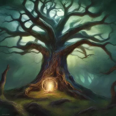 The powerful sorcerer wove magic into the branches of the ancient tree, causing them to wreathe together and form a mystical portal.