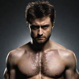 Produce a convincing image of Daniel Radcliffe reimagined as Wolverine from the X-Men, complete with the character's signature hairstyle, adamantium claws, and intense expression.