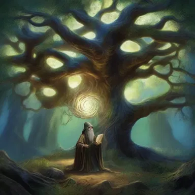 The powerful sorcerer wove magic into the branches of the ancient tree, causing them to wreathe together and form a mystical portal.