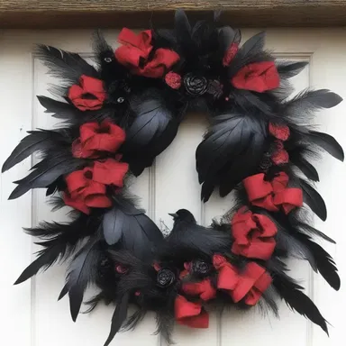 The haunted house was wreathe in spooky wreaths made of black feathers and dried blood.