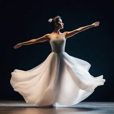 The dancer's graceful movements wreathe across the stage, captivating the audience with her performance.