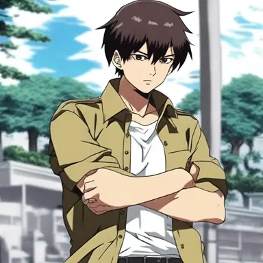 In the anime series, the main character resiles from his belief in pacifism and chooses to take up arms to protect his loved ones.