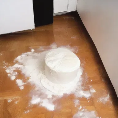 I wanted to make a cake, but I accidentally spilled flour on the floor. It's an intermediate to getting a cake, a floor is now covered.
