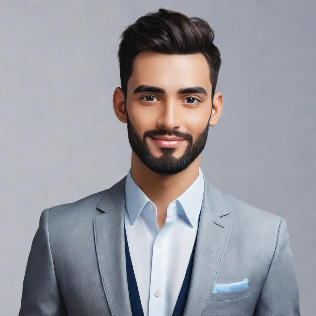 A custom avatar, mirroring an individual with distinct features, pleasant facial expression and trendy attire, specially crafted in a modern and stylish aesthetic.