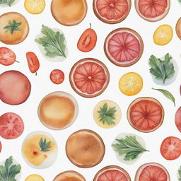 Aesthetically pleasing, watercolor-inspired cooked food items individually portrayed against a white background.