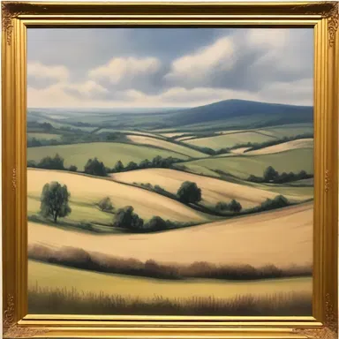 The landscape painting captured the beauty of the lowland countryside with its rolling hills.