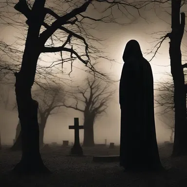 In the dimly lit graveyard, the figure in the burnoose emerged from the shadows, sending shivers down everyone's spine.