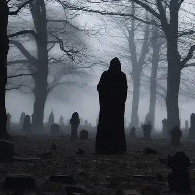 In the dimly lit graveyard, the figure in the burnoose emerged from the shadows, sending shivers down everyone's spine.