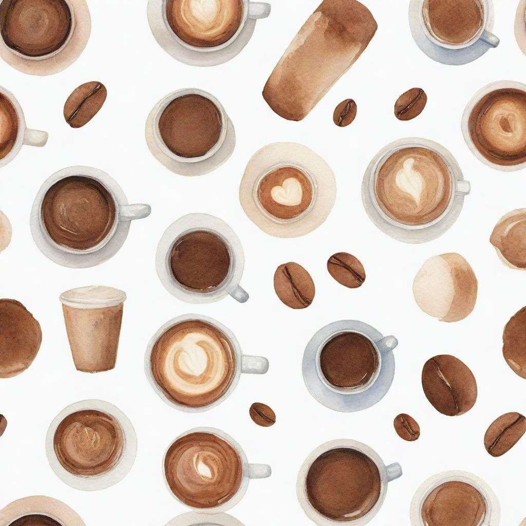 Aesthetically pleasing, watercolor-style depictions of different kinds of coffee individually portrayed against a white background.