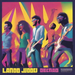 A vibrant digital art concert poster showcasing a band on stage, the crowd cheering in the foreground