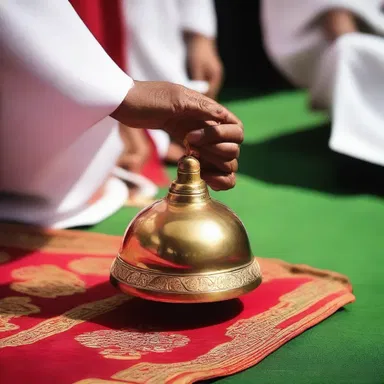 During the religious ceremony, the tapper used a small bell to create a rhythmic sound.