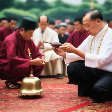 During the religious ceremony, the tapper used a small bell to create a rhythmic sound.