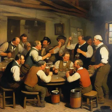 The painting depicted a busy tavern scene, with the tapper pouring frothy beer into mugs.