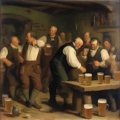 The painting depicted a busy tavern scene, with the tapper pouring frothy beer into mugs.
