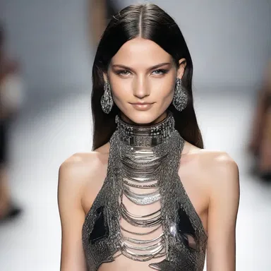 The clanking sound of metal jewelry added a modern and edgy touch to her fashion-forward outfit.
