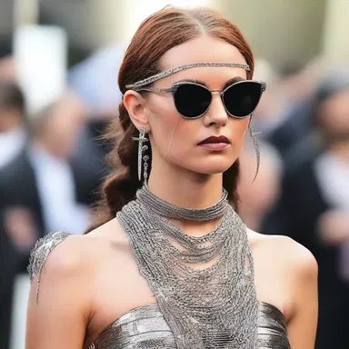 The clanking sound of metal jewelry added a modern and edgy touch to her fashion-forward outfit.
