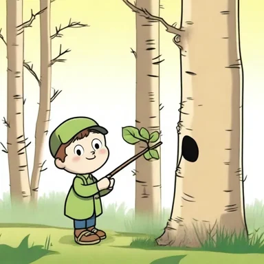 In the animated TV show, a mischievous character tries to hide behind a tiny birch rod, pretending to be a tree.
