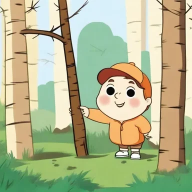 In the animated TV show, a mischievous character tries to hide behind a tiny birch rod, pretending to be a tree.