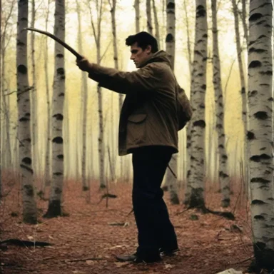 The suspenseful scene in the thriller movie intensifies as the protagonist discovers a birch rod hidden in the killer's arsenal.