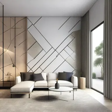 The minimalist home design incorporated a stylish feature wall with a series of transposed geometric patterns.