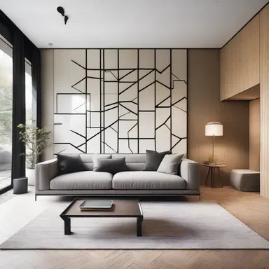 The minimalist home design incorporated a stylish feature wall with a series of transposed geometric patterns.
