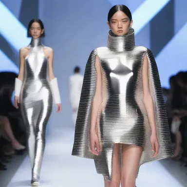 The designer sought to create a unique and avant-garde collection by transposing traditional fashion elements with futuristic metallic materials.
