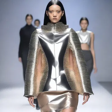 The designer sought to create a unique and avant-garde collection by transposing traditional fashion elements with futuristic metallic materials.